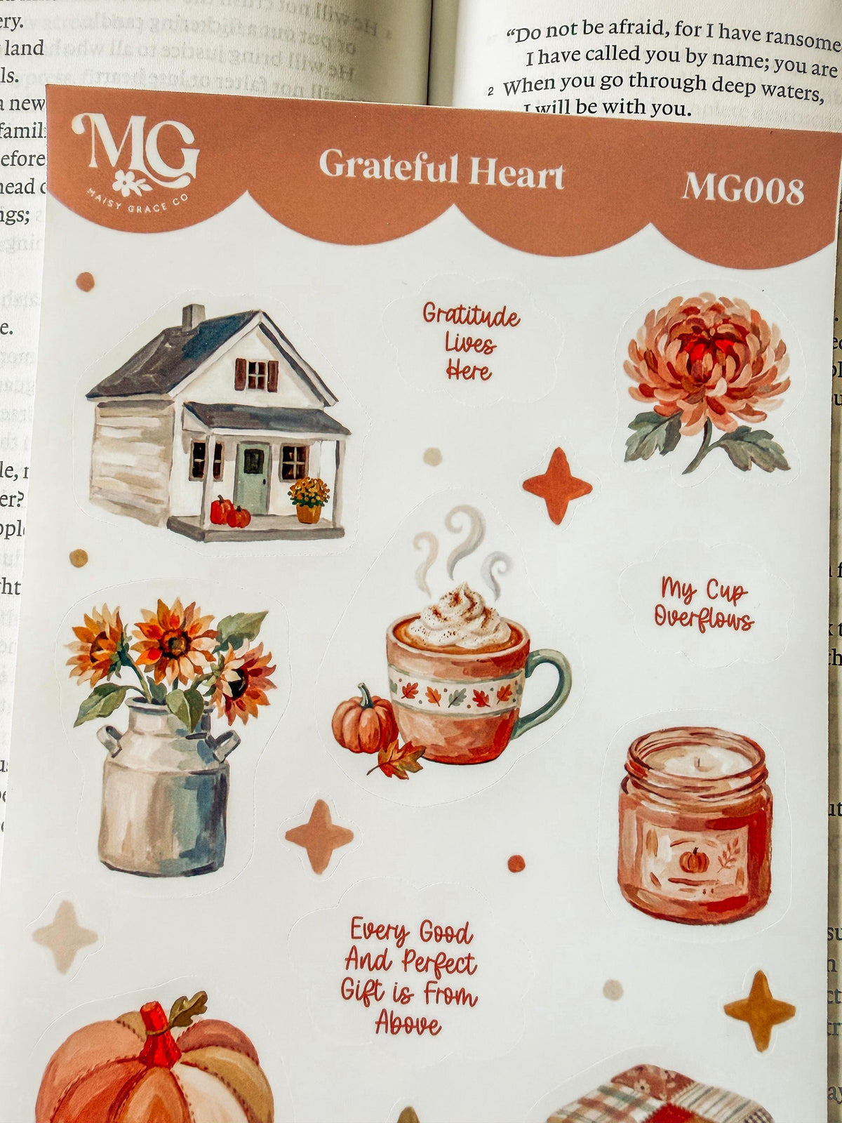 Grateful Heart Fall Faith Bible Journaling Stickers Sheet