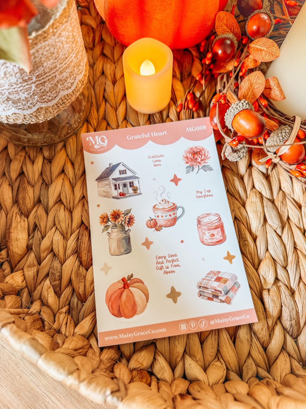 Grateful Heart Fall Faith Bible Journaling Stickers Sheet
