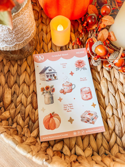 Grateful Heart Fall Faith Bible Journaling Stickers Sheet