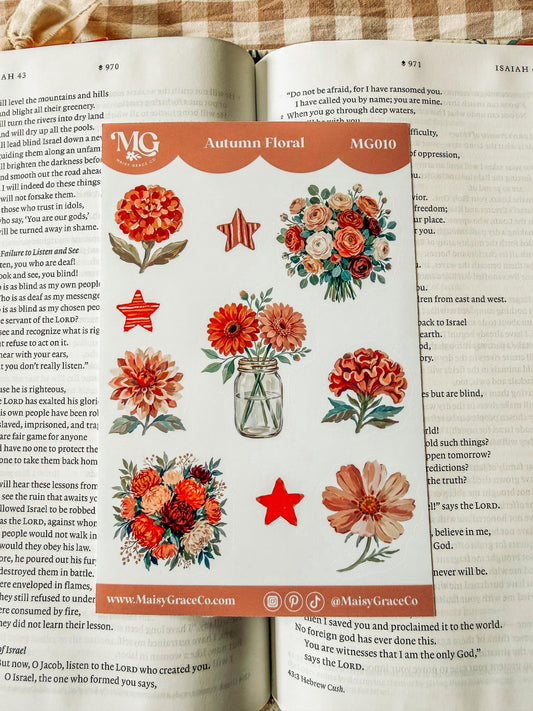 Autumn Floral Faith Bible Journaling Stickers Sheet