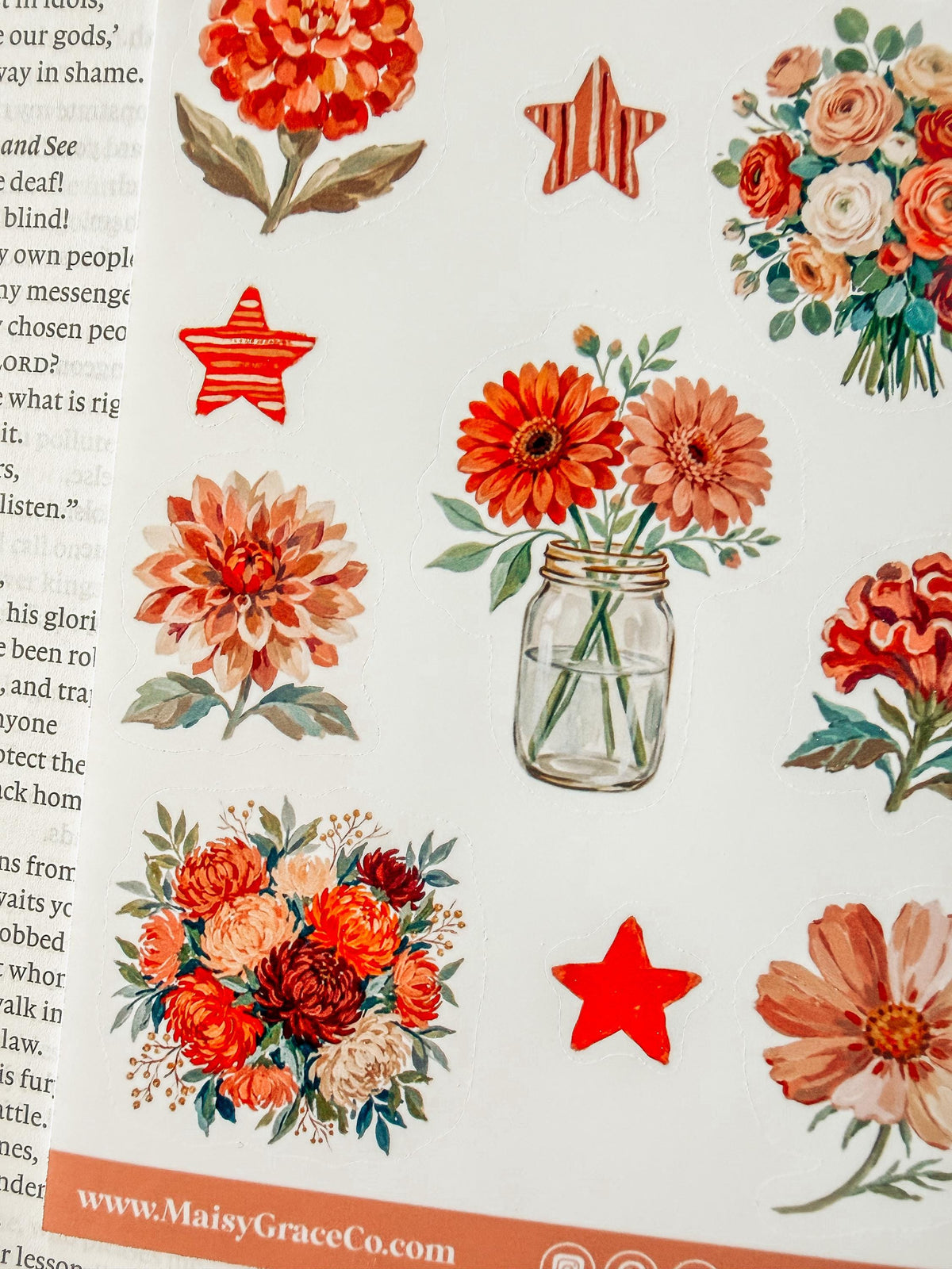 Autumn Floral Faith Bible Journaling Stickers Sheet