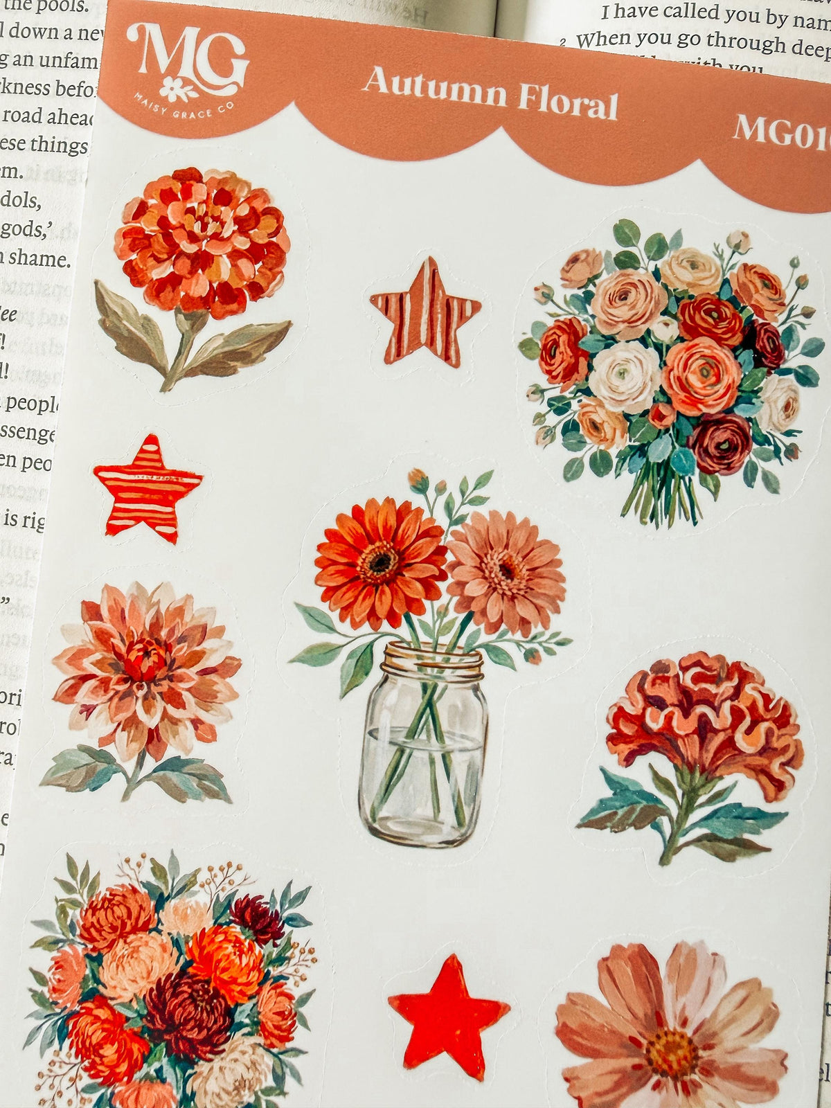 Autumn Floral Faith Bible Journaling Stickers Sheet