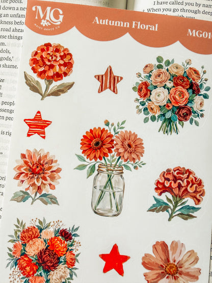 Autumn Floral Faith Bible Journaling Stickers Sheet