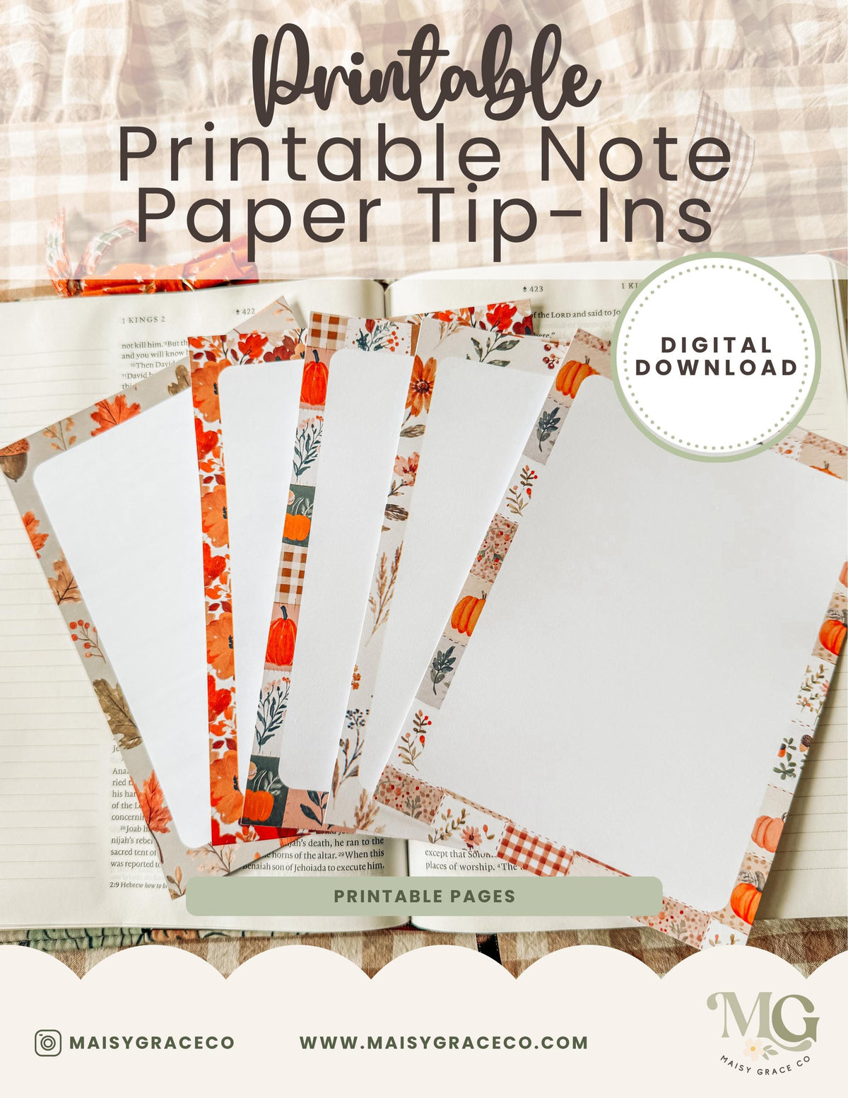 Printable Notepad Stationery Set: Fall Floral Boho Letter Writing Paper (Digital Download)