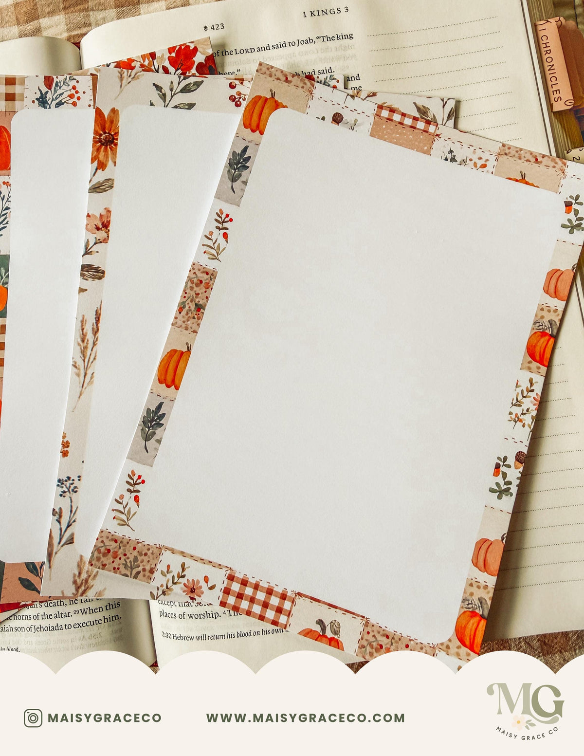 Printable Notepad Stationery Set: Fall Floral Boho Letter Writing Paper (Digital Download)