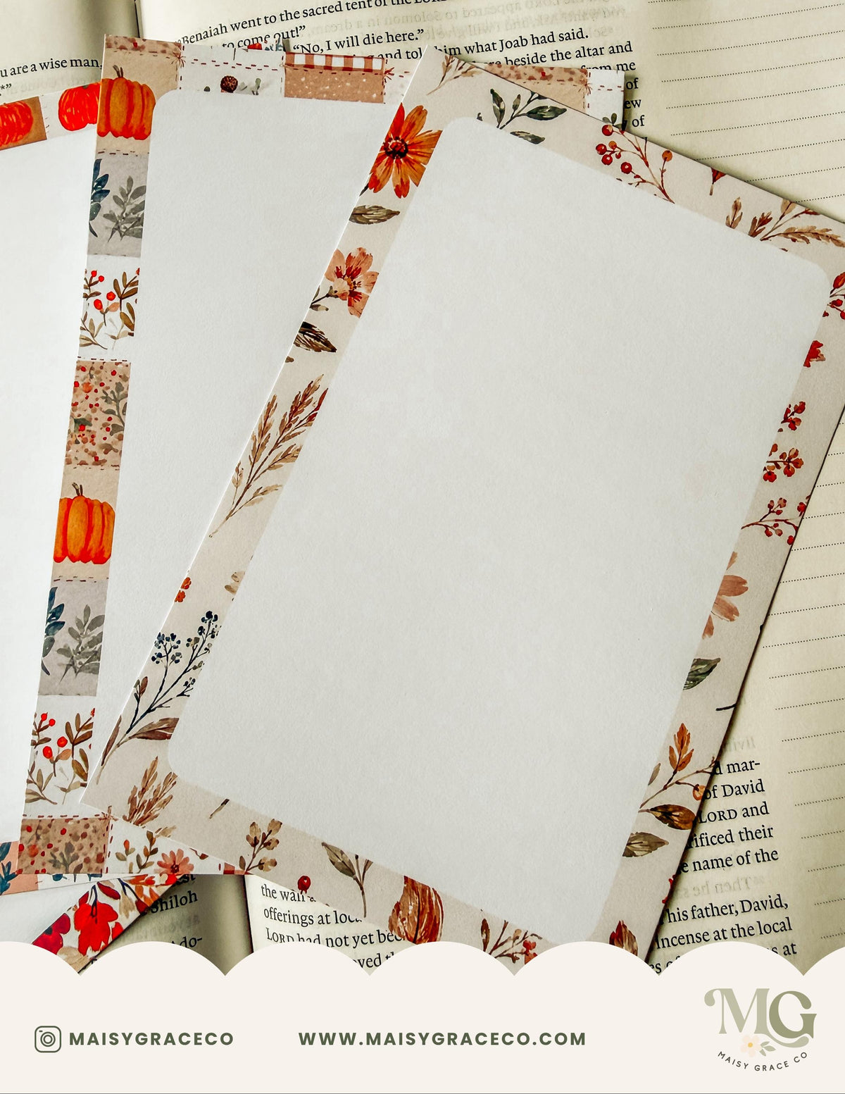 Printable Notepad Stationery Set: Fall Floral Boho Letter Writing Paper (Digital Download)