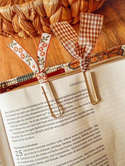 Boho Fall Floral and Gingham Paperclip Page Marker Bookmarks, Set of 2