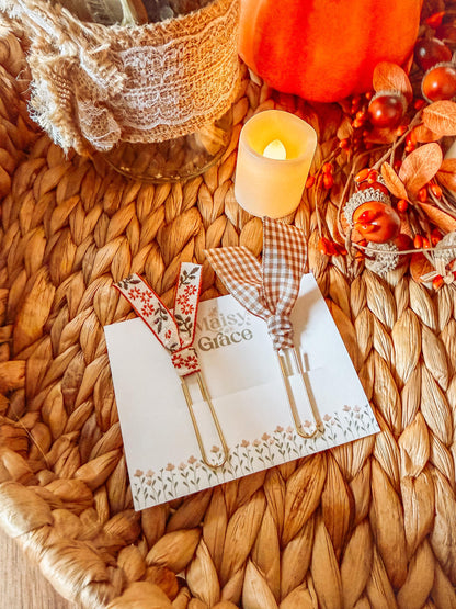 Boho Fall Floral and Gingham Paperclip Page Marker Bookmarks, Set of 2