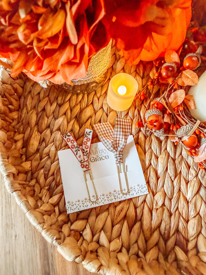 Boho Fall Floral and Gingham Paperclip Page Marker Bookmarks, Set of 2
