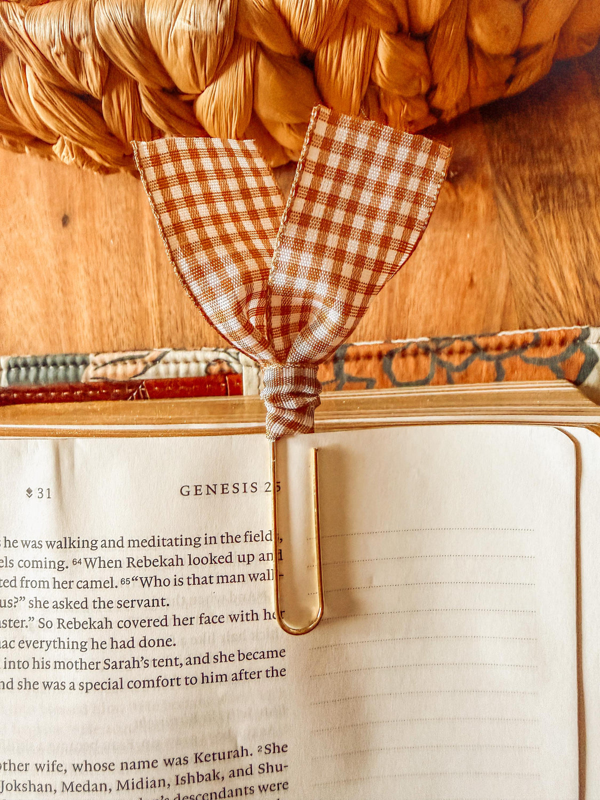 Boho Fall Floral and Gingham Paperclip Page Marker Bookmarks, Set of 2