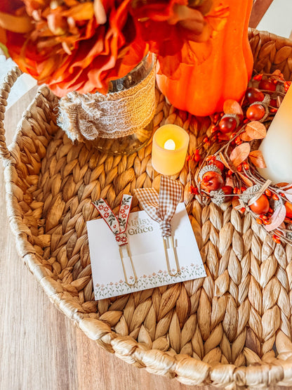 Boho Fall Floral and Gingham Paperclip Page Marker Bookmarks, Set of 2