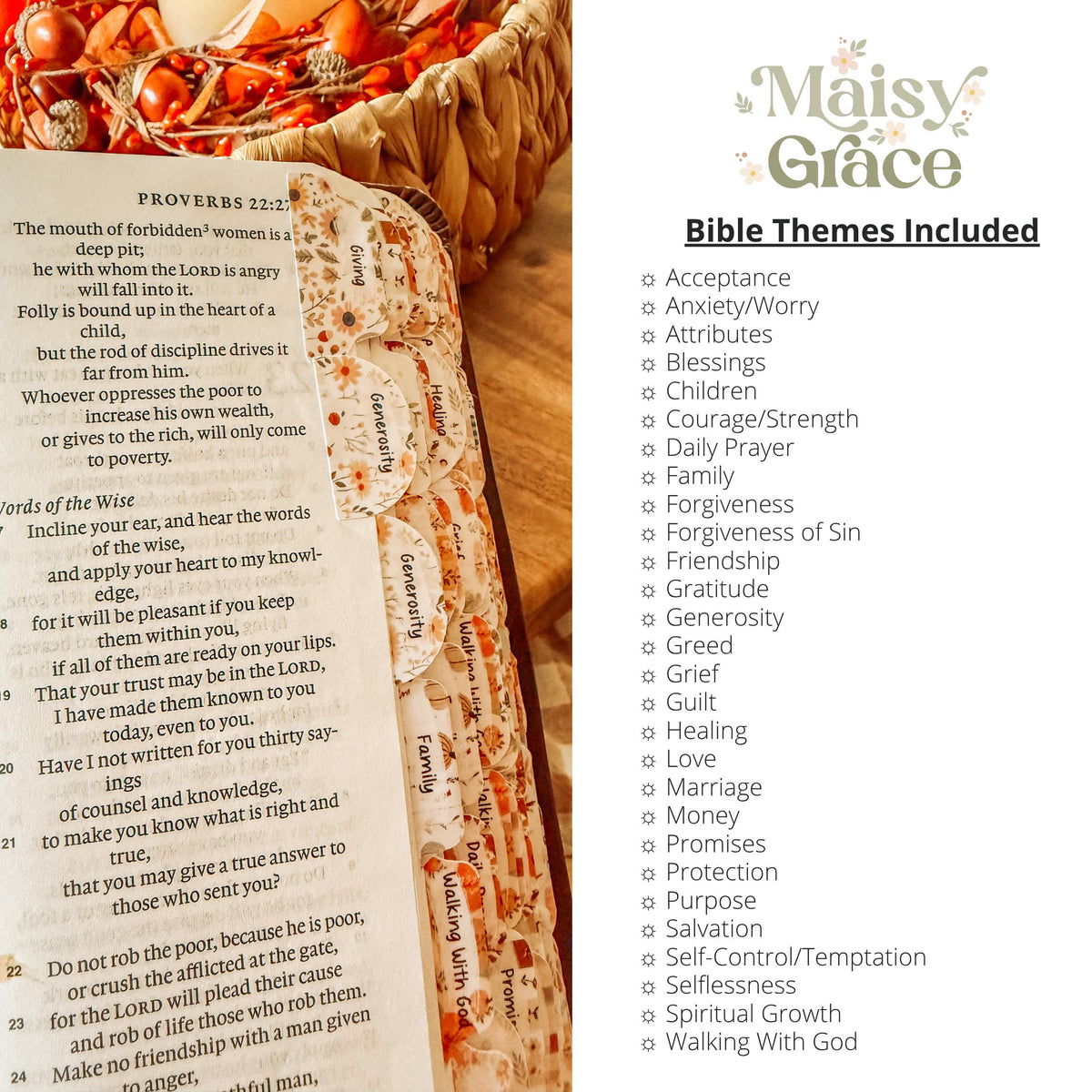Autumn Prayer Bible Kit Topical Tabs in Boho Neutrals