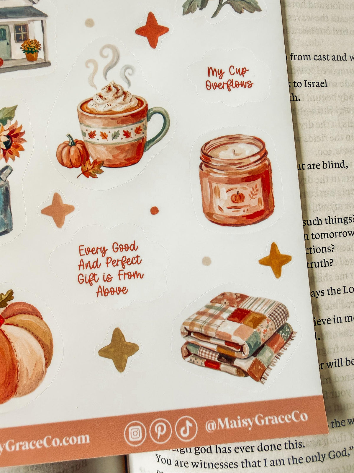 Grateful Heart Fall Faith Bible Journaling Stickers Sheet