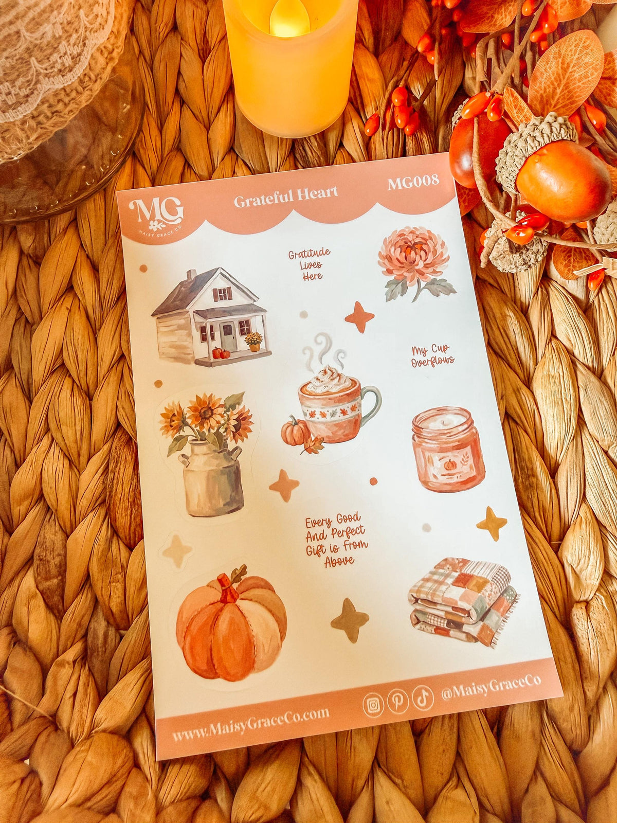 Grateful Heart Fall Faith Bible Journaling Stickers Sheet