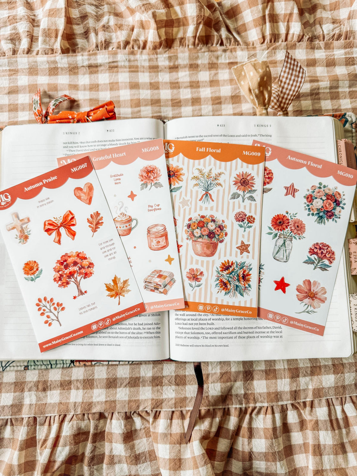 Set of 4 Autumn Fall Faith Bible Journaling Stickers Sheets