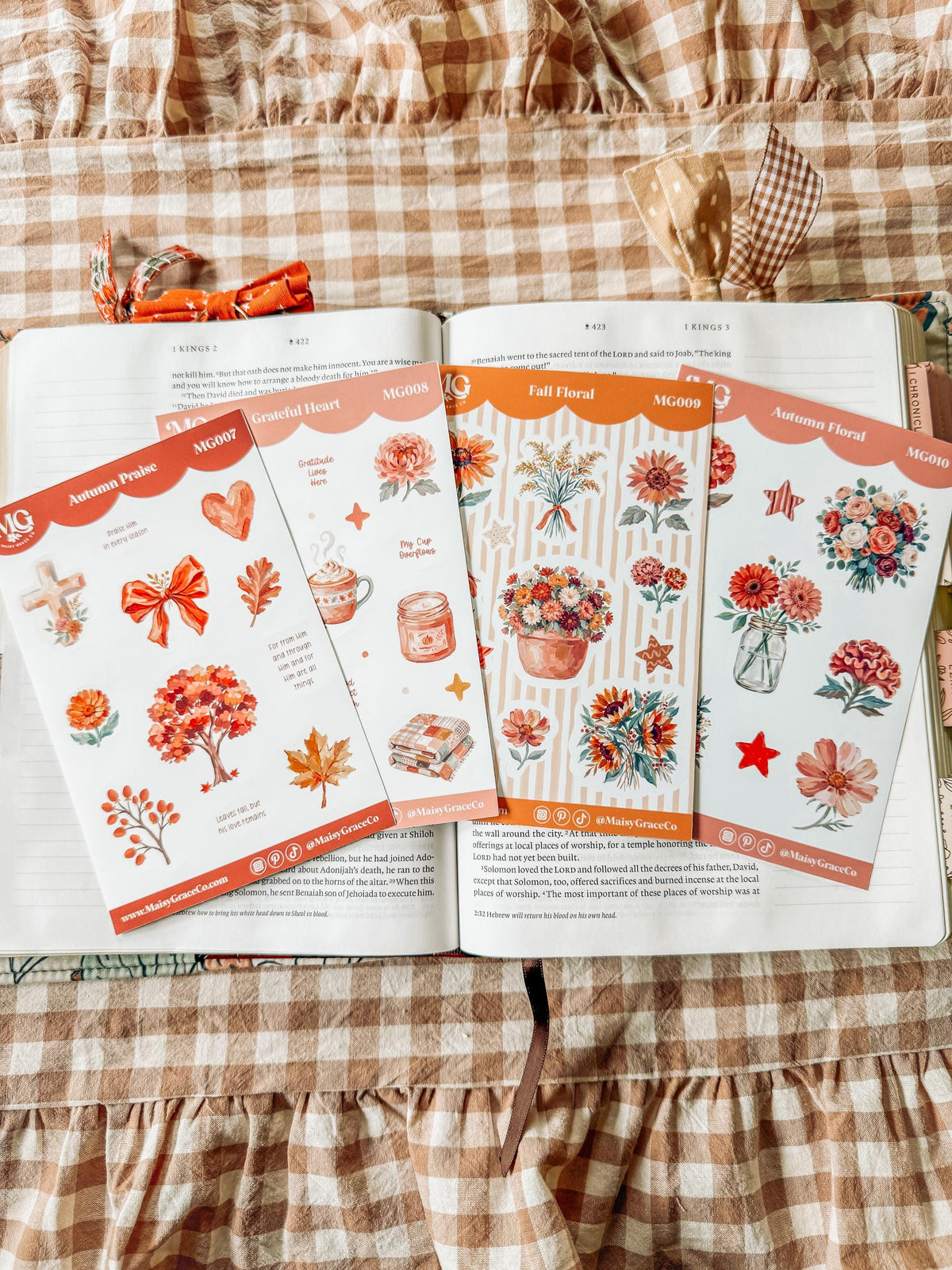 Set of 4 Autumn Fall Faith Bible Journaling Stickers Sheets