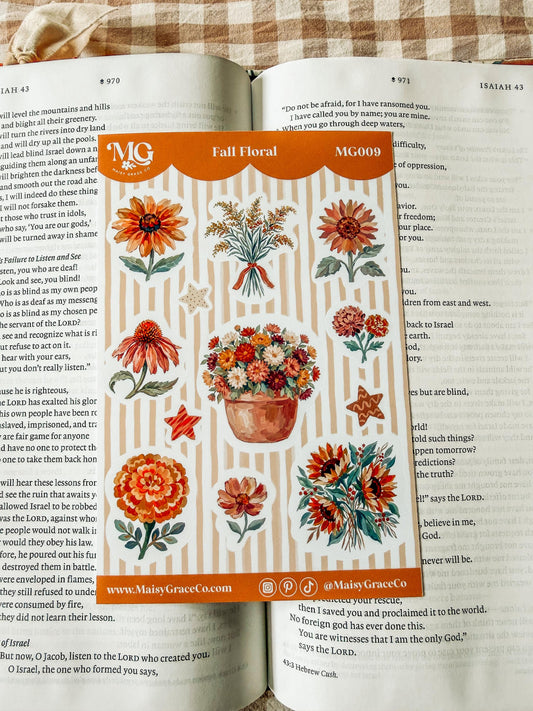 Fall Floral Faith Bible Journaling Stickers Sheet