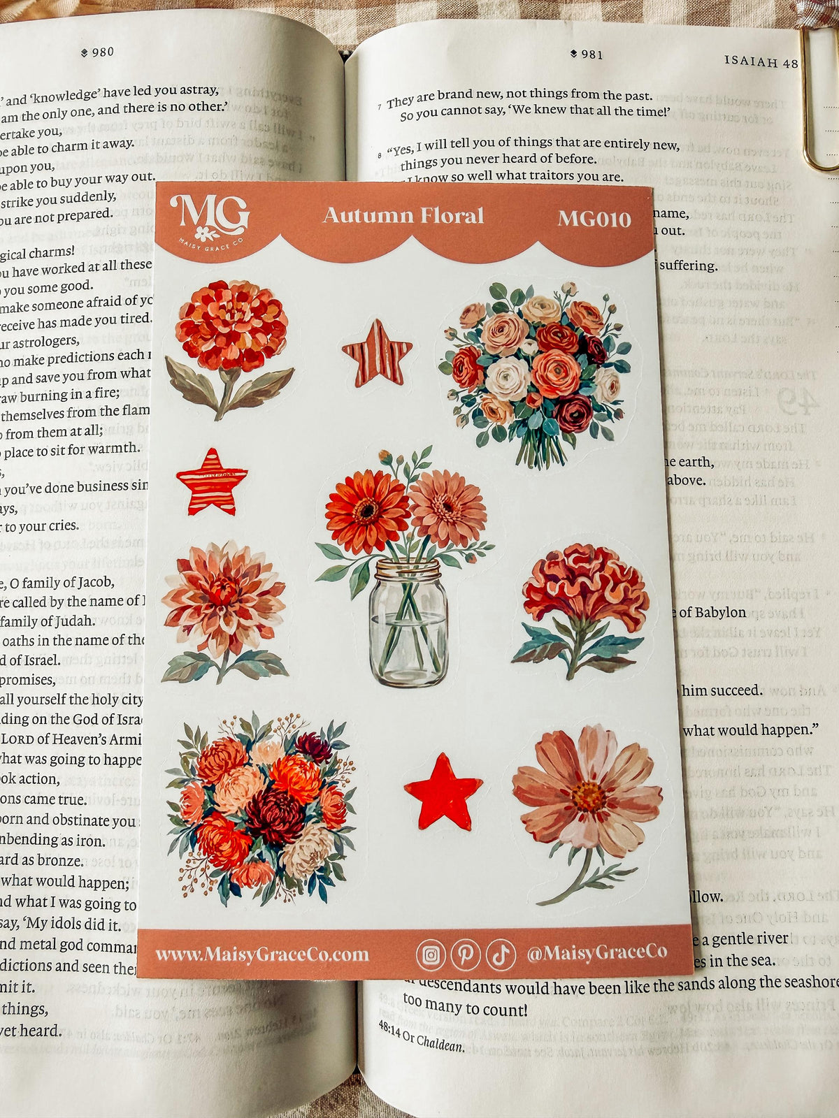 Autumn Floral Faith Bible Journaling Stickers Sheet