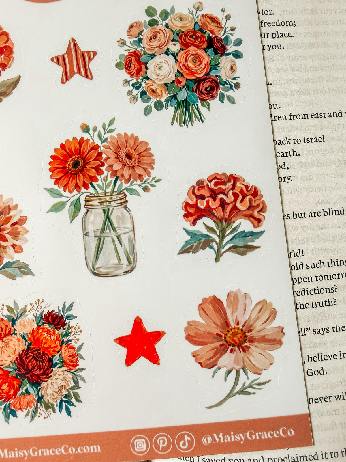 Autumn Floral Faith Bible Journaling Stickers Sheet