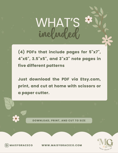 Printable Notepad Stationery Set: Fall Floral Boho Letter Writing Paper (Digital Download)