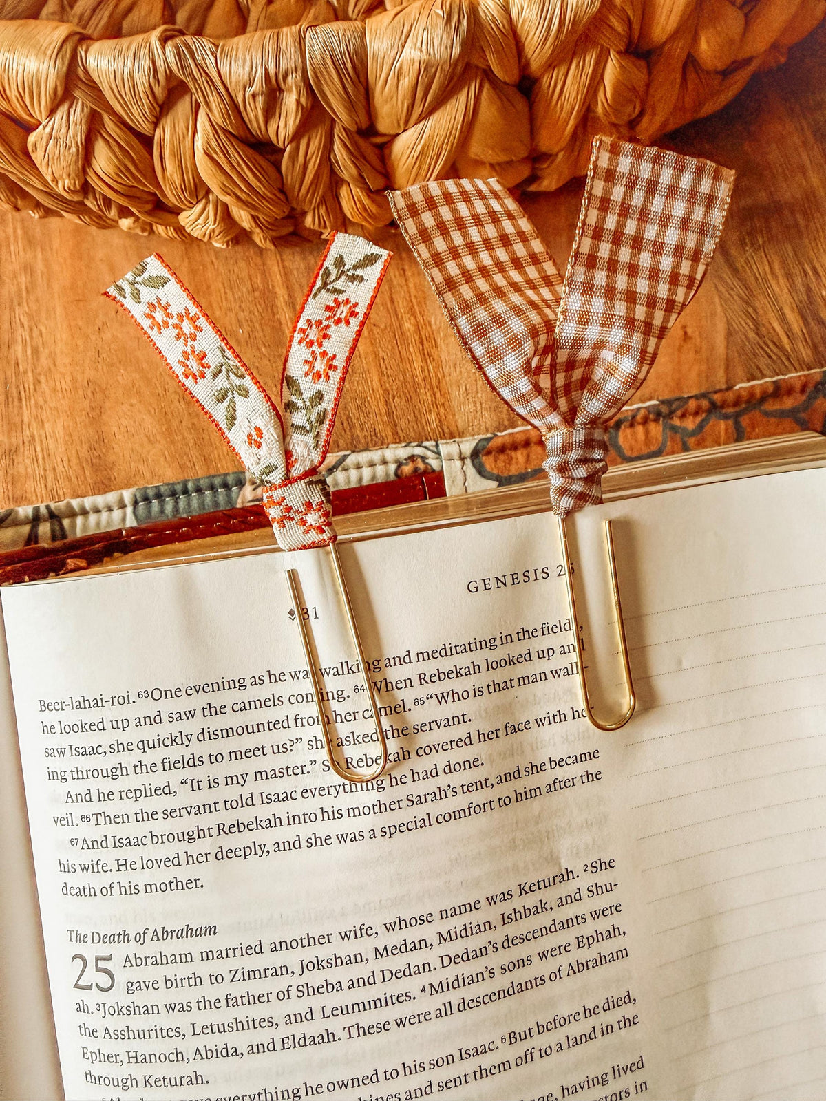 Boho Fall Floral and Gingham Paperclip Page Marker Bookmarks, Set of 2