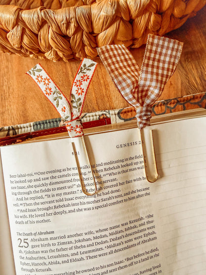 Boho Fall Floral and Gingham Paperclip Page Marker Bookmarks, Set of 2