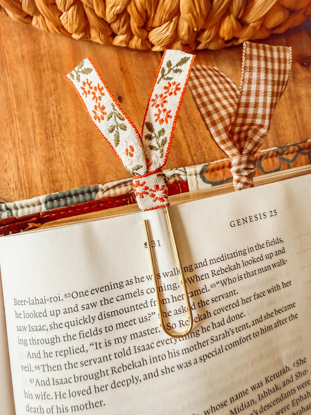 Boho Fall Floral and Gingham Paperclip Page Marker Bookmarks, Set of 2