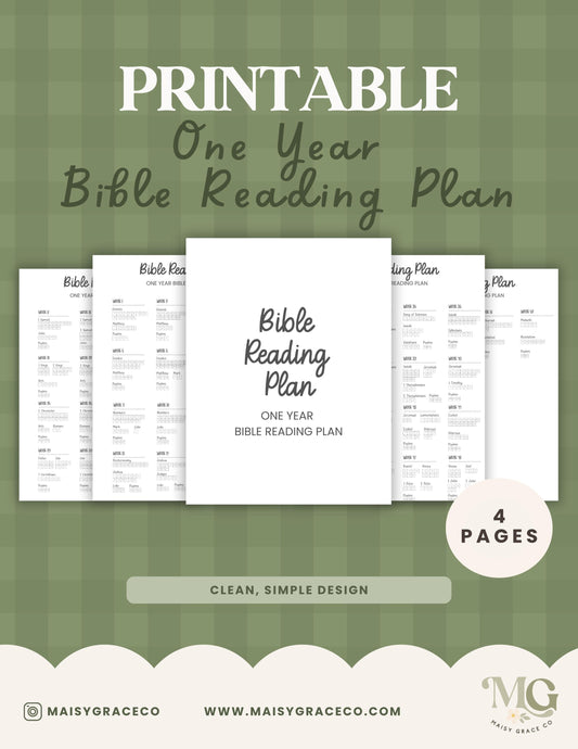 One-Year Bible Reading Plan Tracker, Printable, Books of the Bible (Letter, A5, and 5x7 Sizes)
